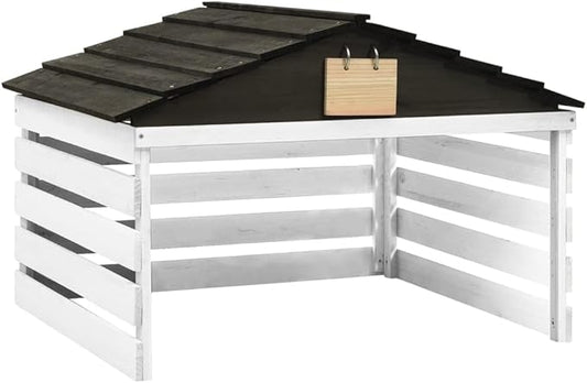 vidaXL Solid Firwood Robotic Lawn Mower Garage, Protective Outdoor Shed for Lawn Mower and Charging Station, Durable rain and UV Cover, 30.7"x29.1"x21.3", Black and White