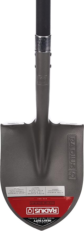 Radius Garden 58-in Long Handle Round Point Digging Shovel, Steel Shovel Head with Fiberglass Shaft