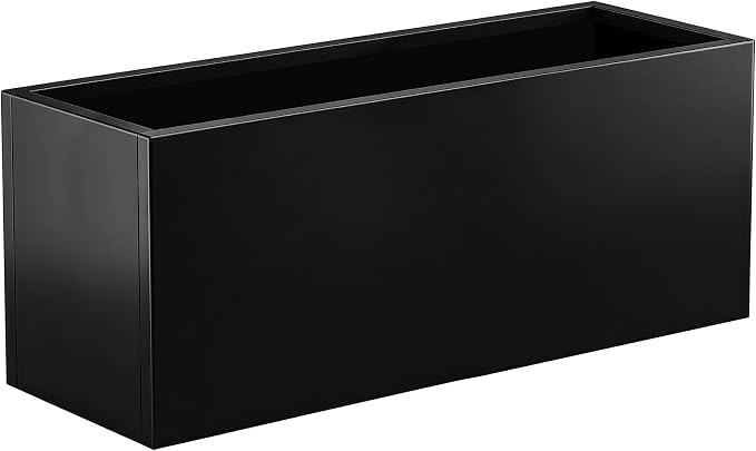 Metal Planter Box 46” x 16” x 16”, Tall Rectangle Planter Box | with Drainage Holes & Rust-Proof Coating, Modern Outdoor Black Planter Box for Porch, Garden, Patio, Yard