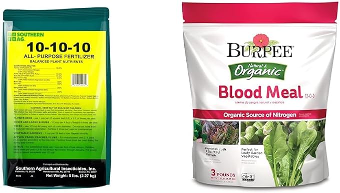 Southern Ag All Purpose Granular Fertilizer 10-10-10, 5 LB Size: 5 LB & Burpee Organic Blood Meal Fertilizer | Add to Potting Soil | Excellent Natural Source of Nitrogen