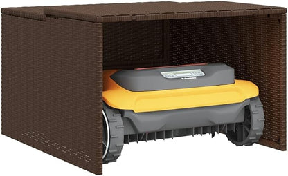 vidaXL Robot Mower Garage, Outdoor Lawn Mower Storage, Garden Storage Small Shed for Lawn Mower, Robot Mower Carport, Lawn Mower Shelter, Brown Poly Rattan