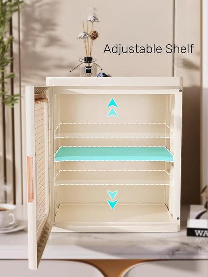 Mini Countertop Storage Cabinet,White | Clear Doors,Adjustable Shelf,Bathroom Organizers and Storage,Toilet Paper Storage,For Pantry Kitchen Living Room
