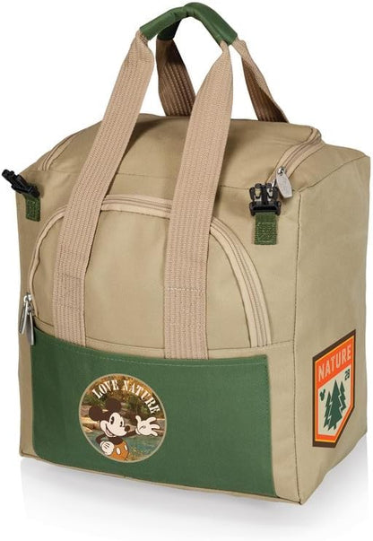 PICNIC TIME Disney Mickey Mouse Gardener Folding Seat with Tools, Folding Garden Stool with Detachable Tote and Hand Tool Set Organizer, Portable Gardening Chair, (Olive Green with Beige Accents)