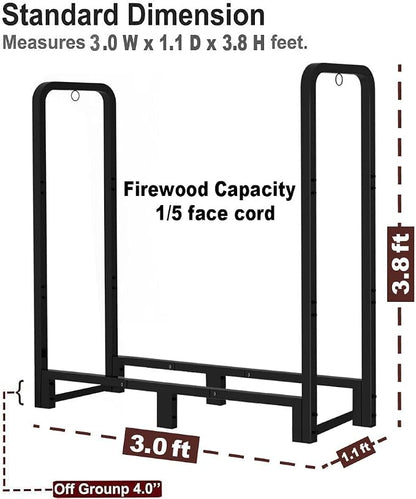3FT Firewood Rack Stand Heavy Duty Logs Holder for Outdoor Indoor Fireplace Metal Wood Pile Storage Stacker Organzier, Matte Black