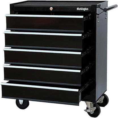 Workington Rolling Metal Tool Chest with 5 Drawers, 24" 5-Drawer Tool Chest Cabinet with Ball Bearing Drawer Slides, Steel Tool Storage Box Organizer 4101 Black