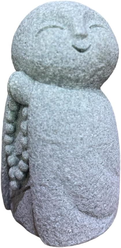 DMtse Lucky Japanese Jizo Buddha Happy Smiling Miniature Figurine Sandstone Praying Monk Statue for Luck Good Protection for Healthy Growth