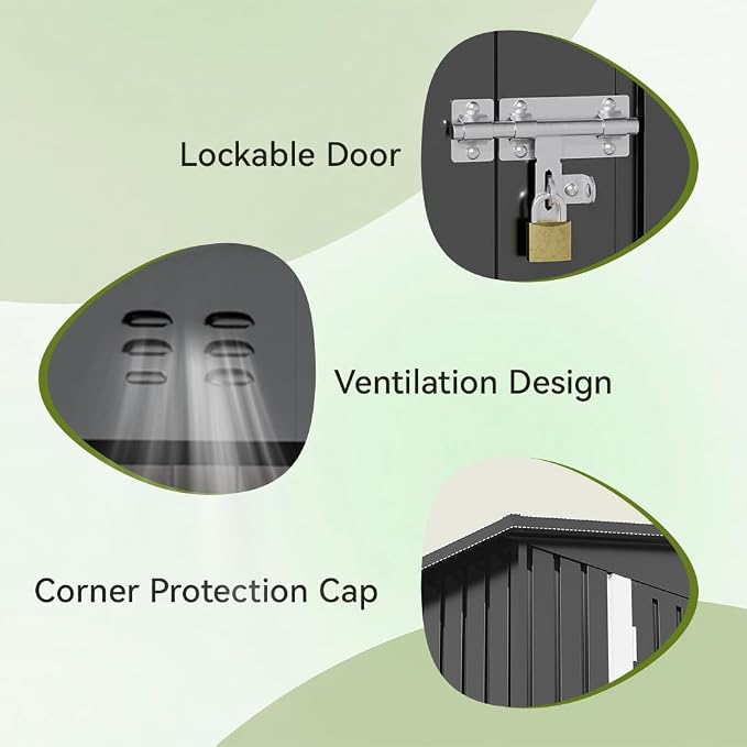COMHOMA Shed Outdoor Storage Shed Metal,Lockable Doors Tool Sheds with Sloping Roof,Steel Garden Shed with Air Vent for Backyard,Patio,Lawn,Poolside(Grey,8'x6') | Sloping Roof and Air Vent Perfect for Backyard Patio Lawn and Poolside