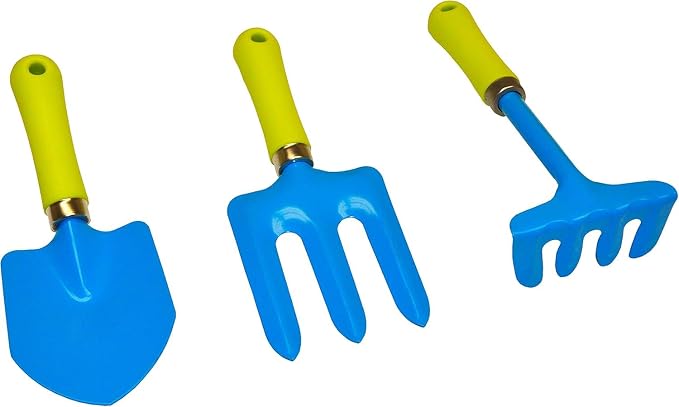 JustForKids Kids Garden Tool Set, 2 Pack STEM Educational Gardening Kit with Wooden-Handle Metal Pails, Plastic-Handle Shovel, Rake & Cultivator, Outdoor Toys & Gift for Toddlers Boys Girls Ages 3-8