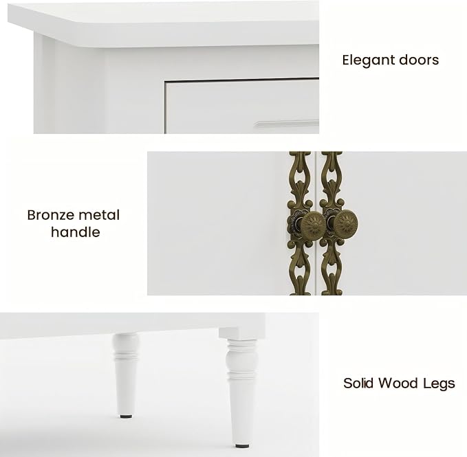 RoyalCraft 118" Buffet Cabinet with Storage, Vintage Sideboard with Adjustable Shelves, Mid Century Modern Painted Credenza Coffee Bar for Kitchen, Dining Room, Entryway, Living Room, Satin White