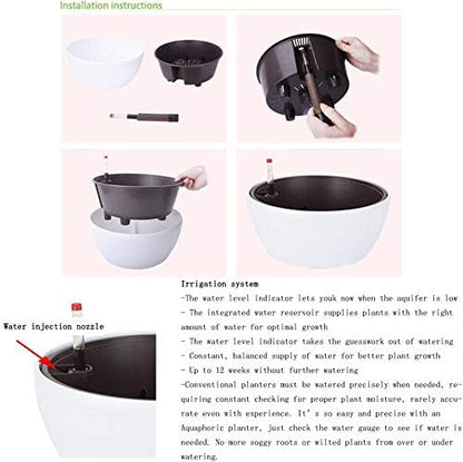 Vencer 11 Inch Plastic Round Self Watering Planter,Water Indicator,Modern Decorative Planter Pot for All House Plants Flowers, Herbs, Vegetables, Tropical,Coffee,VF-048BL