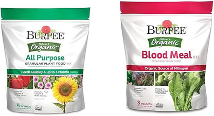 Burpee 4lb Organic Plant Food + 3lb Organic Blood Meal Fertilizer Bundle for Vegetable Garden, Flower Garden & Seed Starting