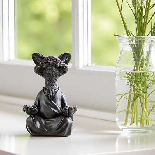 Meditating Happy Cat Statue – Zen Mindfulness Decor for Cat Lovers
