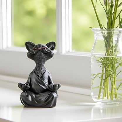 Meditating Happy Cat Statue – Zen Mindfulness Decor for Cat Lovers