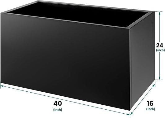 40"x16"x24" Steel Planter Box, Heavy Duty Galvanized Metal Planter with Drainage Hole, Rust-Resistant Indoor & Outdoor Planter for Patio, Balcony, Garden Black