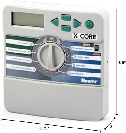 Hunter X-Core XC400i Indoor Sprinkler Timer, 4-Zone Irrigation Controller | Indoor 4-station irrigation controller with easy programming, manual controls, seasonal adjust, and standard dial operation
