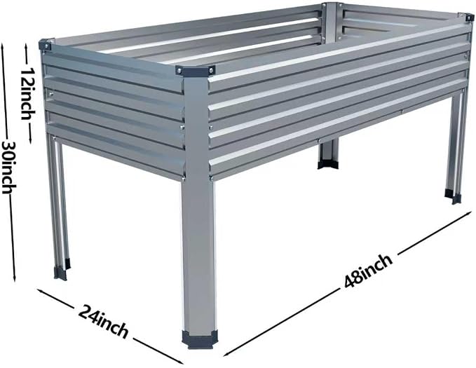 DIIYIV Galvanized Raised Garden Bed with Legs,48×24×30in Silver | Elevated Planter Box for Backyard,Garden, Patio, Balcony, 400lb Capacity