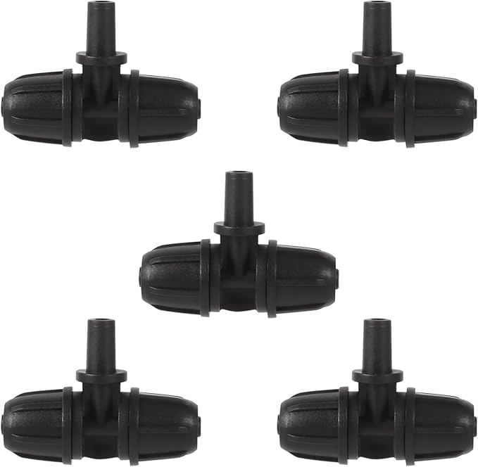 6mm to 1/4 Inch Barb Tee for for ¼ in. tubing; Tubing Outside Diameter (OD) is 0.250 in., Internal Diameter (ID) is 0.170. in. (20Pcs/Pack) (Black-1/4" to 6mm)