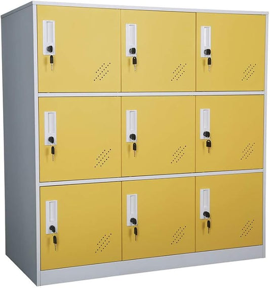 MECOLOR 9 Door Metal Office Storage Locker Cabinet, Gym School and Home Locker,Metal Locker Storage for Employee Staff or Workers(Yellow)