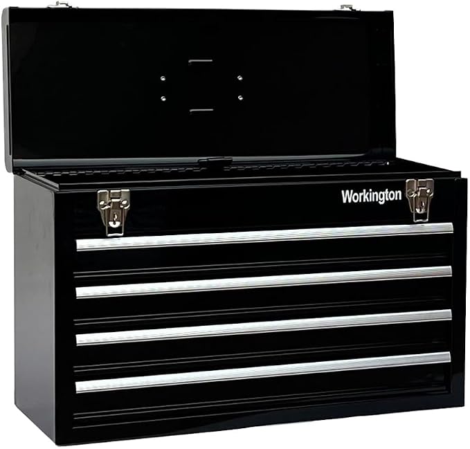 Workington Portable Metal Tool Chest with 4 Drawers, 20" 4-Drawer Tool Chest Cabinet with Ball Bearing Drawer Slides, Steel Tool Storage Box Organizer 4004 Black