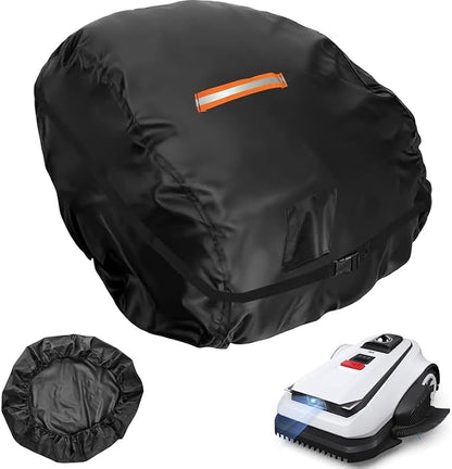 Saking Robot Lawn Mower Cover Waterproof, 500D Heavy Duty Wire Free Automatic Robotic Lawnmower Protective Cover, Smart Mowing Machine Cover with Drawstring & Buckles, 34x28x21 in, Black