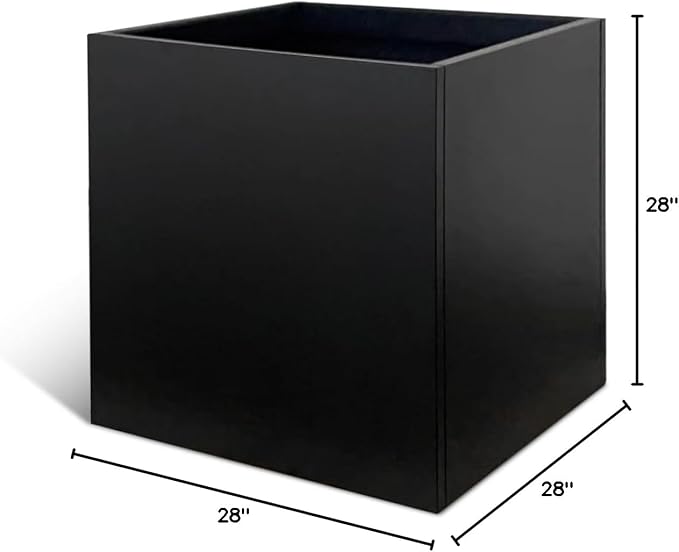 Galvanized Steel Black Planter Box Square 28 in Metal Large Planter Box Outdoor Indoor Huge Cube Heavy Duty Planter Modern Commercial Residential for Plants, Patio, Yard, Garden