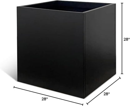 Galvanized Steel Black Planter Box Square 28 in Metal Large Planter Box Outdoor Indoor Huge Cube Heavy Duty Planter Modern Commercial Residential for Plants, Patio, Yard, Garden