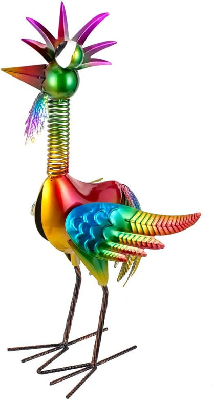 Metal Wacky Rooster Garden Statue for, Patio, Backyard, Lawn | 18'' Rooster Decor, Yard Statue Decorations Outdoor, Chicken Yard Art, Colorful