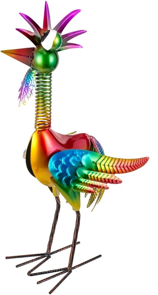 Metal Wacky Rooster Garden Statue for, Patio, Backyard, Lawn | 18'' Rooster Decor, Yard Statue Decorations Outdoor, Chicken Yard Art, Colorful