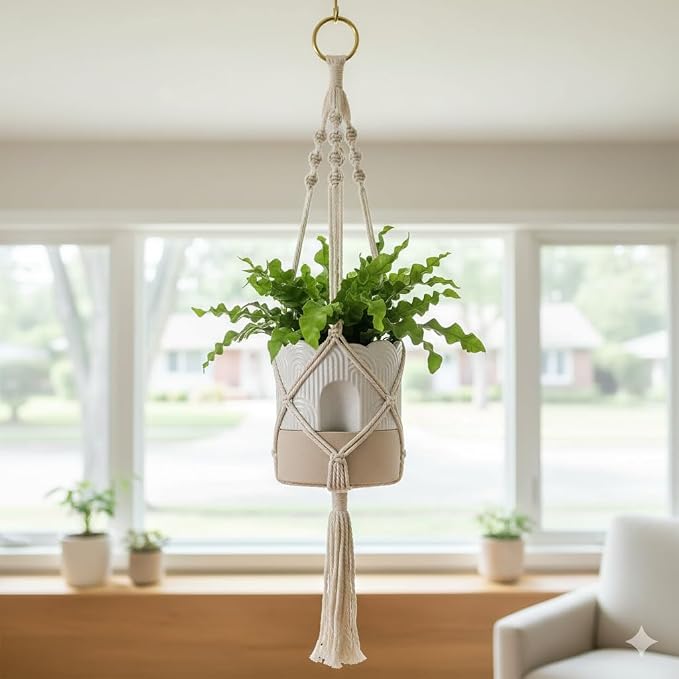 Nihow Ceramic Self Watering Pots for Indoor Plants, 6 Inch,Beige | Visible Water Level Fill Port,Planter with Cotton Wick,Water Storage Plus, Cylinder Round Flower Pot, Succulent/Herbs/Violets