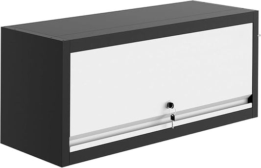 30.3In Heavy-Duty 0.6mm Steel Wall Mounted Storage Cabinet with Lock, Metal Storage Cabinet with Dual Hydraulic Rods, Garage Wall Cabinet for Office, Kitchen, Warehouse, Black Dark Gray