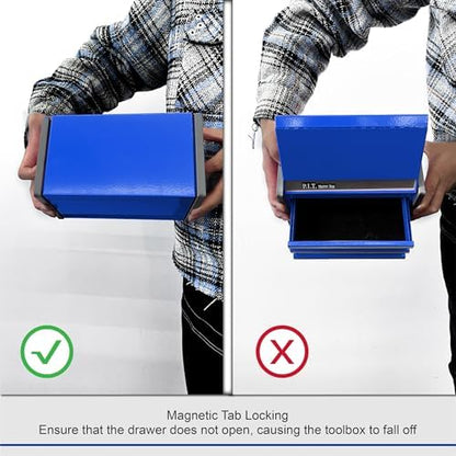 P.I.T. Mini Steel Tool Box,3 Drawer and 5 Drawer Stackable Toolbox with Magnetic Tab Locking,Blue