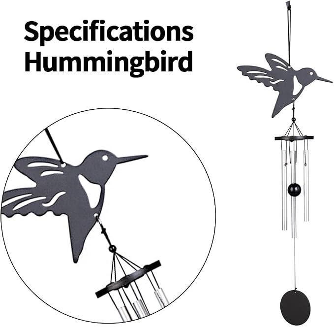 Humming Bird Wind Chime - Garden Wind Chime for Home, Outdoor Waterproof Windchime with Melodic Tones for Patio, Yard Decor, and as a Unique Housewarming Gift