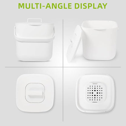1.85 GAL/7L Kitchen Pail with Handle, Countertop Kitchen Bin, Odor-Tight Indoor Can with Lid， ecocultivatify Compost Bin, Good Helper for Bokashi & Worm Composting (White)