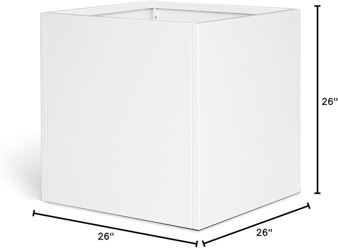 White Steel Planter Square Outdoor Planters Galvanized Steel Planter Box 26 Inch Indoor Metal Large Planters Cube Heavy Duty Planter Modern Commercial Residential for Trees Patio Yard Garden
