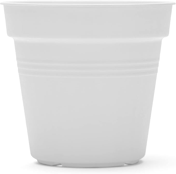 Mintra Garden Pots, 4 Pack Bulk Plastic Plant Pots with Drainage Tray, Round Indoor & Outdoor Decorative Planters with Drain Holes for Flowers, Herbs & Plants, 15cm Diameter – White, 5.9 in
