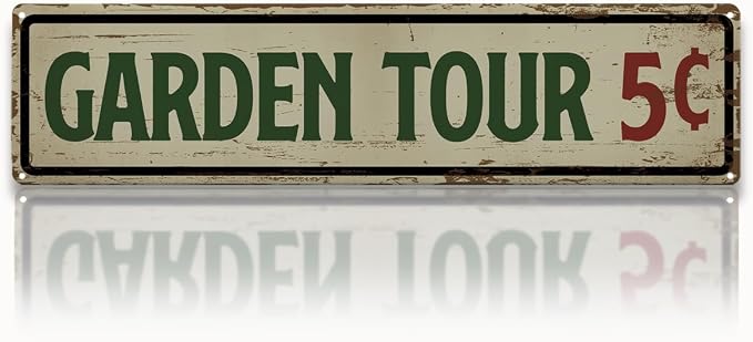 Garden Metal Tin Sign, Vintage Farmhouse Decor, Garden Tour 5 Cents Sign, Gardening Wall Art, for Yard Fence Door Porch, Funny Indoor Outdoor Decoration, 15.7 x 3.9 Inches