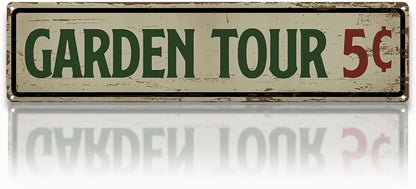 Garden Metal Tin Sign, Vintage Farmhouse Decor, Garden Tour 5 Cents Sign, Gardening Wall Art, for Yard Fence Door Porch, Funny Indoor Outdoor Decoration, 15.7 x 3.9 Inches