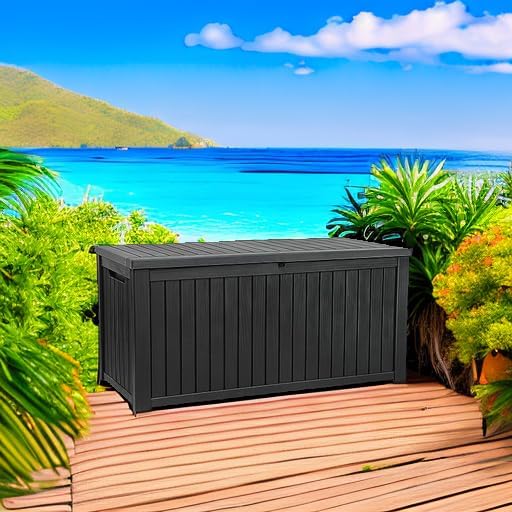 YITAHOME 220 Gallon Large Outdoor Storage XL Deck Box w/Divider for Patio | Outdoor Cushions, Garden Tools, Sports Equipment and Pool Supplies, Waterproof, Resin, Lockable, Black