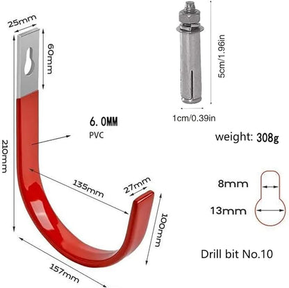 Heavy Duty Steel Garage Hooks,200 lbs Capacity,Large Metal Utility Storage Hook 2 Pack Garden Tool Organizer, Anti-Slip Wall Mount Hose Shed Shop Ladder Hanger J Hook