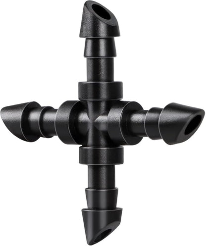 RedChili 50 Pack Drip Irrigation Universal 1/4" Barbed Cross Fitting, Drip System Parts Double Barbed Cross Tee Connectors Fits 1/4-Inch Drip Tubing Irrigation for Drip Line Connection