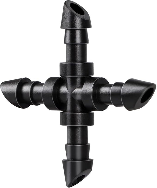 RedChili 50 Pack Drip Irrigation Universal 1/4" Barbed Cross Fitting, Drip System Parts Double Barbed Cross Tee Connectors Fits 1/4-Inch Drip Tubing Irrigation for Drip Line Connection