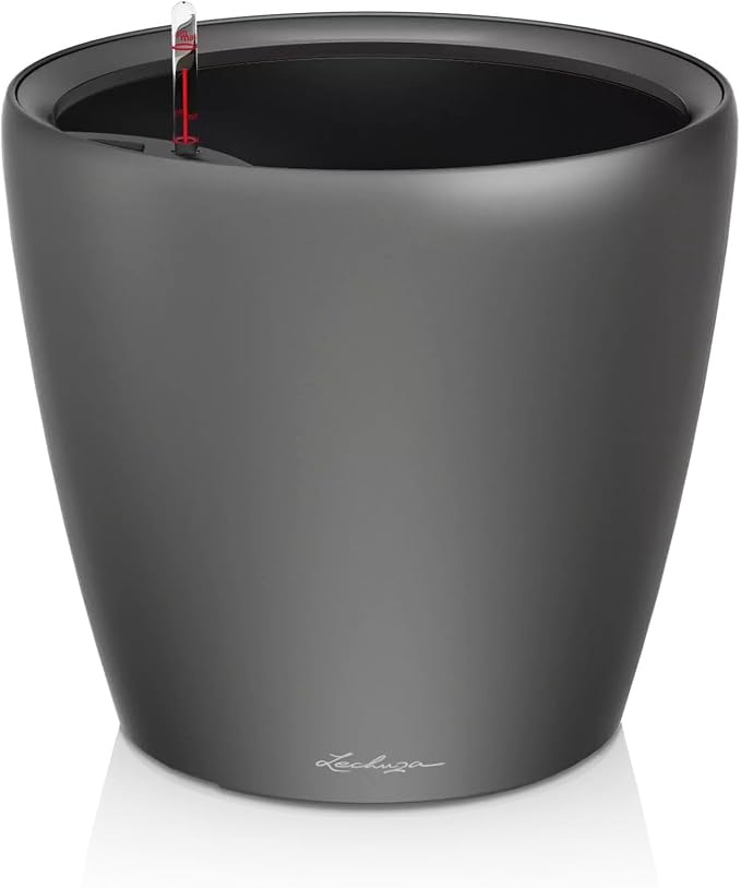 Lechuza Classico LS 28 Charcoal Metallic, Self-Watering Round Planter, D11 H10.2 in