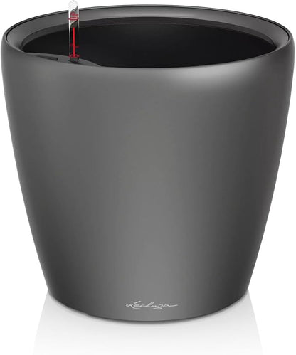 Lechuza Classico LS 43 Charcoal Metallic, Self-Watering Round Planter, D16.9 H15.7 in