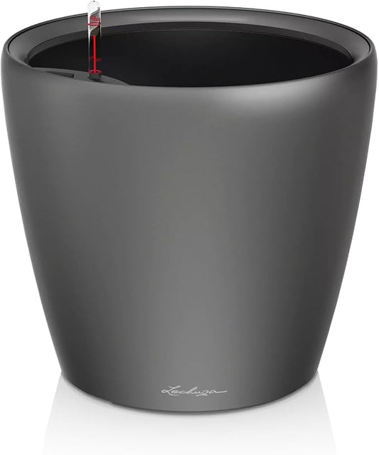 Lechuza Classico LS 43 Charcoal Metallic, Self-Watering Round Planter, D16.9 H15.7 in