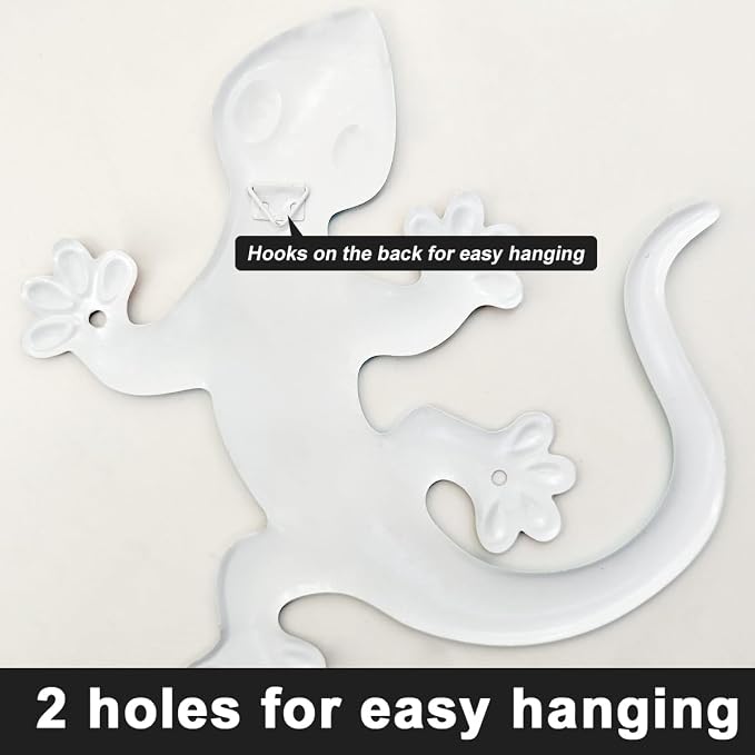 Metal Gecko Wall Art Decor- Outdoor Lizards Hanging Decoration for Garden Yard Fence Patio Balcony(4 Pack)