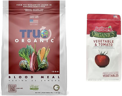 True Organic Blood Meal Granular Fertilizer 3 lbs + Jobe's Organics Granular Garden Fertilizer for Vegetable Gardens 4 lbs