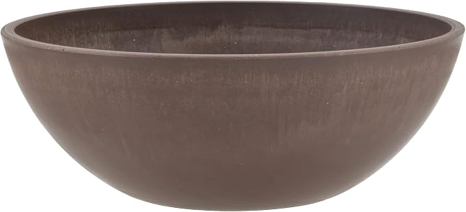 PSW Pot Collection M25C 10-inch Plastic/Stone/Wood Composite Low Bowl Planter–No Drainage Hole (Drillable), Shallow Indoor/Outer Pot for Succulents, Bonsai, Fairy Gardens, Herbs, Chocolate(Pack of 12)