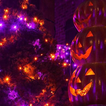 Solar Halloween Lights Outdoor 2 Pack 200 LED String Lights Orange Purple | 8 Lighting Modes, Memory Function, Auto On/Off, 66FT Waterproof Twinkle Lights for Outside Garden Party Tree Horror Decor