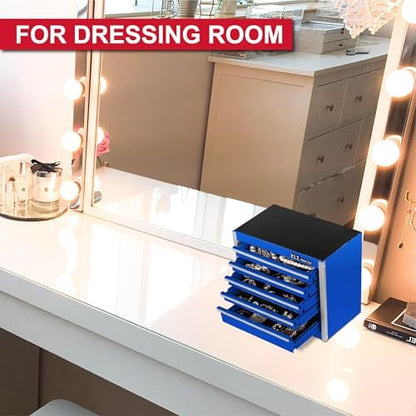P.I.T. Mini Steel Tool Box,3 Drawer and 5 Drawer Stackable Toolbox with Magnetic Tab Locking,Blue
