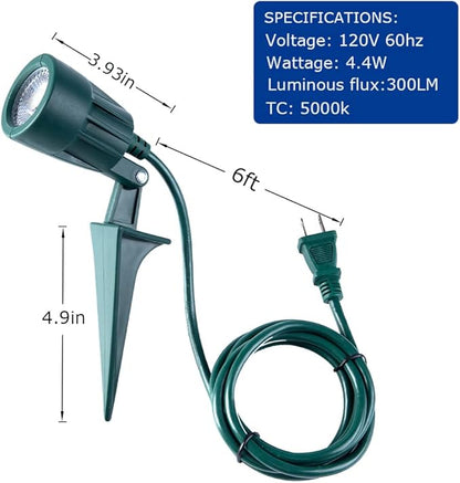 Outdoor Spotlight Plug in, Weather Resistant, Heavy Duty Stake, Landscape Light for Yard, Tree, Flag, Holiday Decor, 6FT Cord, 120V 300LM 5000K, Green, ETL Listed, 2Pack
